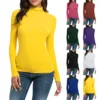 Womens Long Sleeve Turtleneck T Shirts Sexy Slim Fitted Casual Basic Tee Tops Solid Color Stretch T-Shirt Ladies Clothes 1