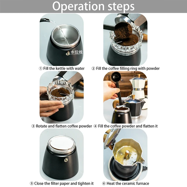 Classic coffee mocha pot with handle, reusable filter, manual operation, suitable for home kitchen 4