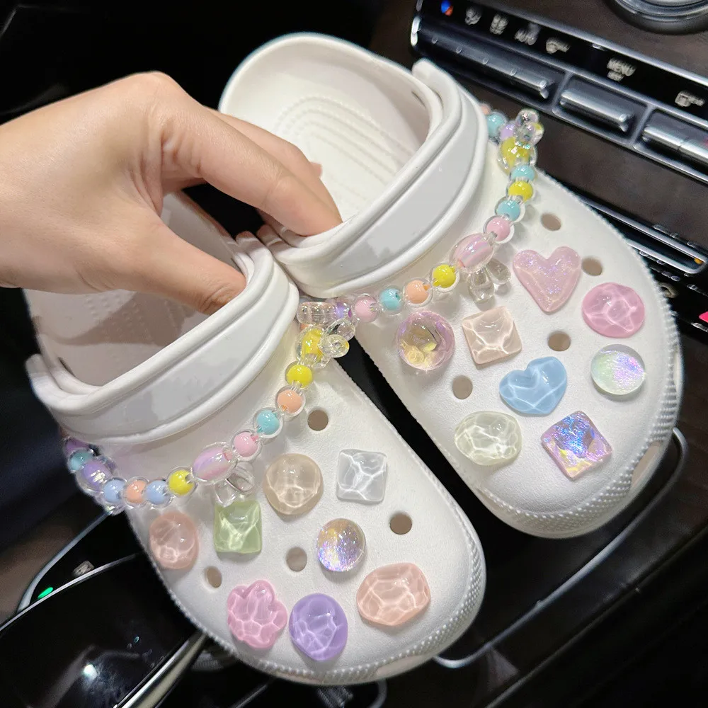 

Fashion Jewelry Chain Hole Shoe Charms Decorations Beautiful Colorful Gemstones Shoes Buckle DIY 3D Hole Shoe Accessories