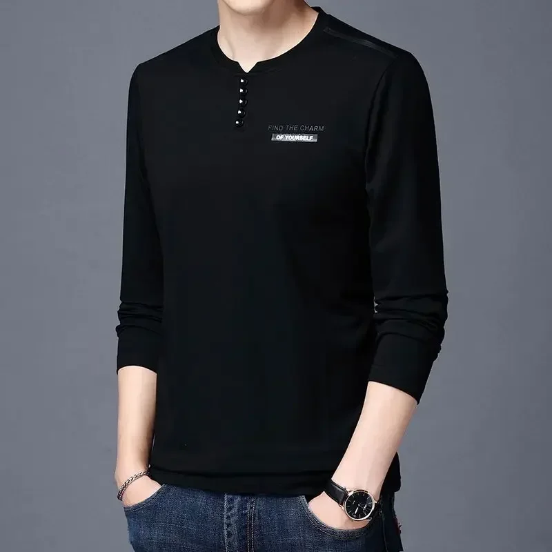 thumbnail image 1 of Camiseta para hombre, jerséis holgados para hombre, 100 % algodón, manga larga, sudaderas de diseñador coreanas de primavera, tops casuales de lujo, nuevos de una pieza, 1 of 4