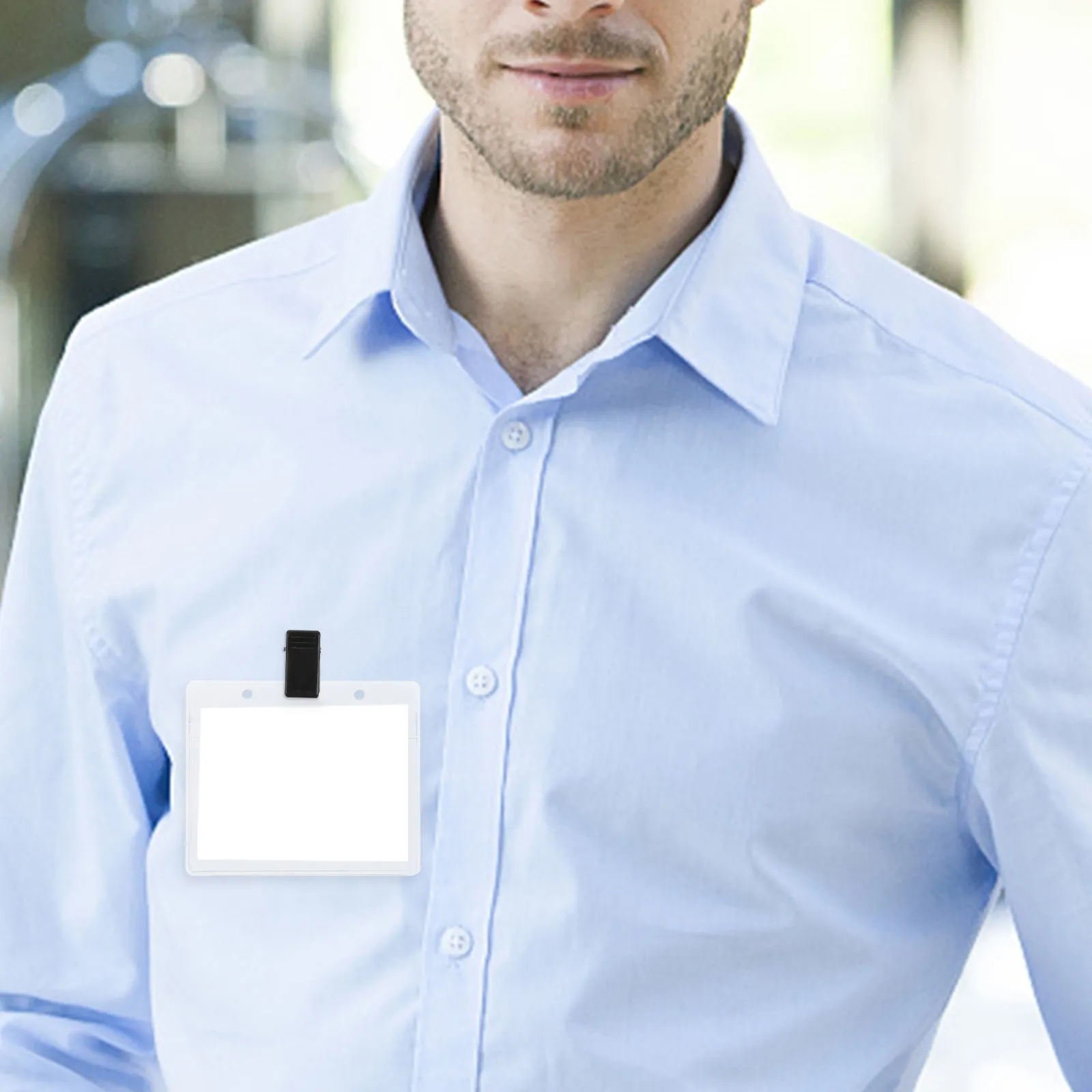 100Pcs 접착식 배지 클립 플라스틱 자체 접착식 소형 스프링 클립 작업 사무실 무역 박람회 ID 이름표용 배지 홀더