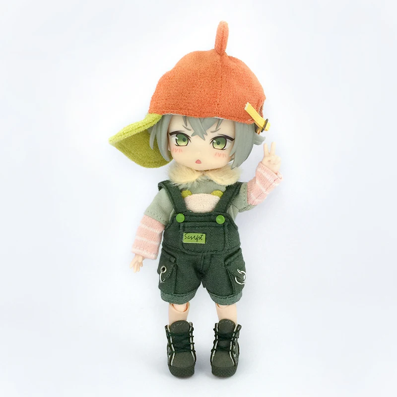 Ob11 Doll Bear Top Clothes Doll Animal Tongue Hat 1/12 Bjd Doll Green Strap Pants For Molly Gsc Ymy P9 P10 Body Uf Dolls 5
