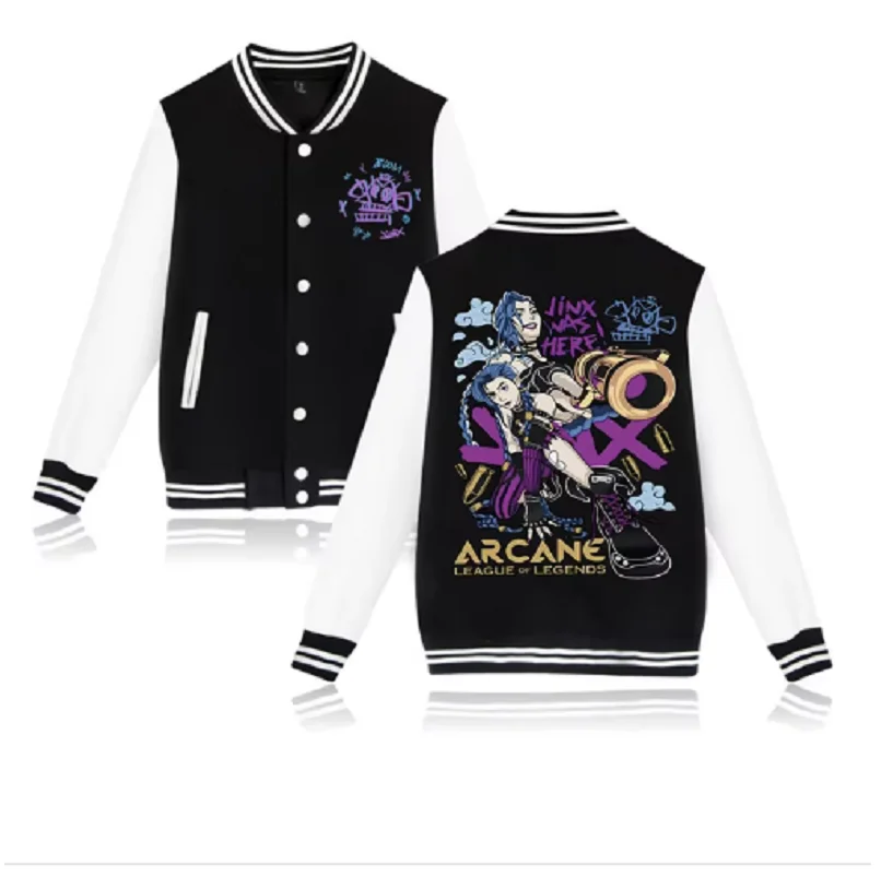 Arcane/Jinx Hoodie Baseball Jacket Women Men Baseball Uniform Jackets Men Clothes Top for Game Lover 3