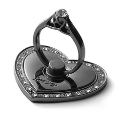Diamond Peach Heart Metal Phone Ring Holder - Universal Support Accessory (Black)