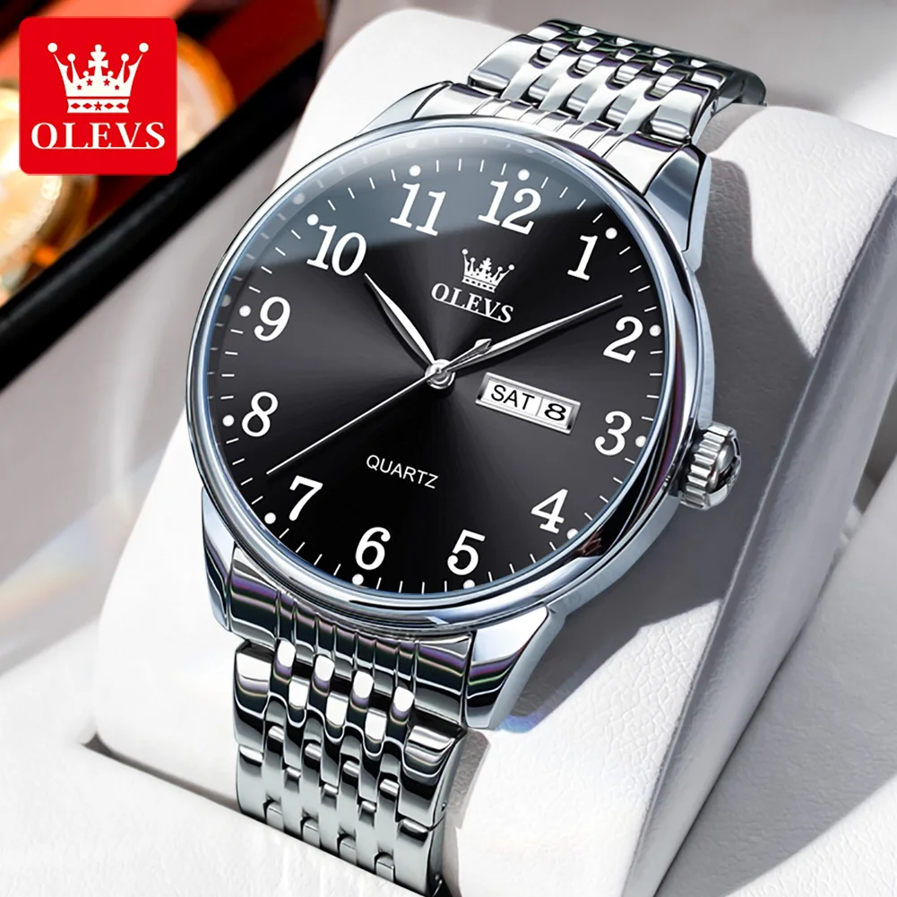 OLEVS Classic Men's Watch Quartz Leather Strap Digital Dial Man Wristwatches Business Casual Watches for Men Relogios Masculino 2