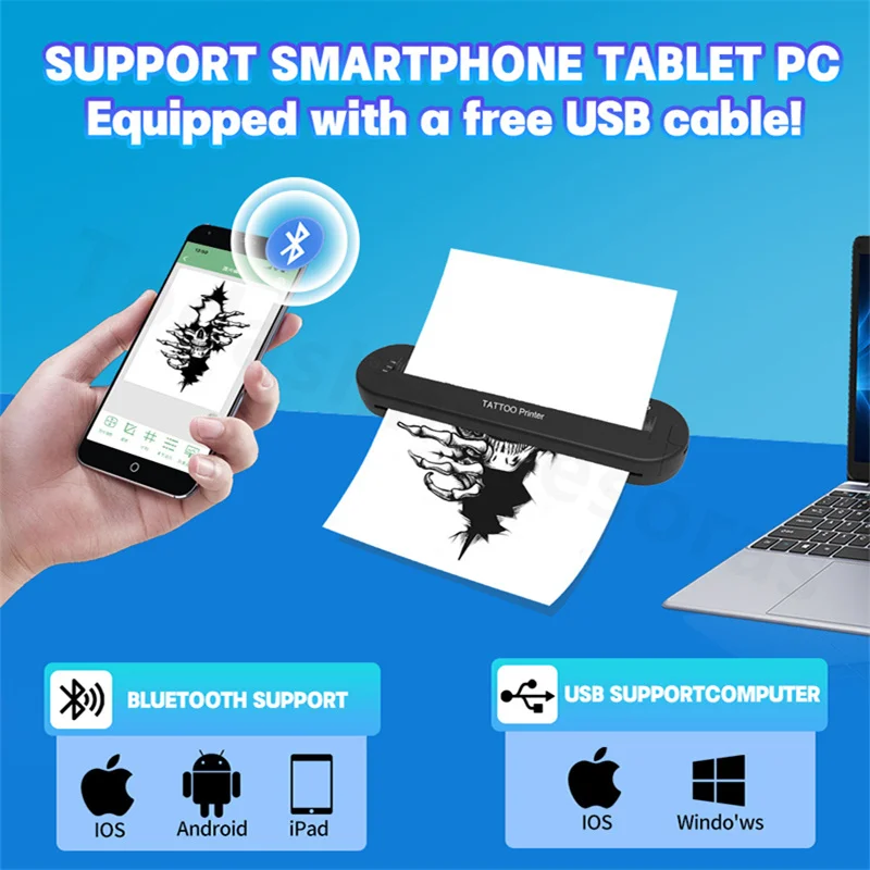 Fashionable Tattoo Thermal Printer Transfer Machine Professional Stencil Device BT Inkless Wireless Copier Printer Mini New 2024 2