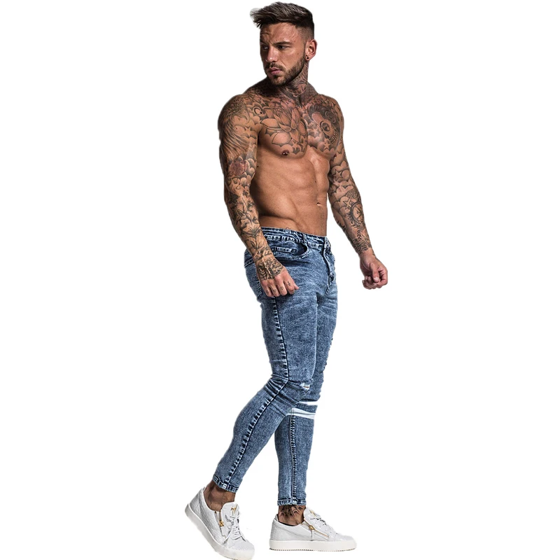 GINGTTO Slim Fit Jeans Men Blue Denim Pants Male Hip Hop Mens Trousers Clothing Stretch High Waist Fashion Jean Hot Sale zm49