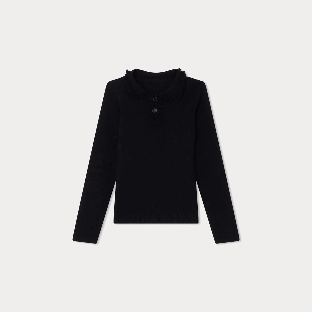 여아용 러플 칼라 니트 탑, 3가지 색상 골지 긴팔 버튼 스웨터, 아동용 귀여운 캐주얼 봄 상의