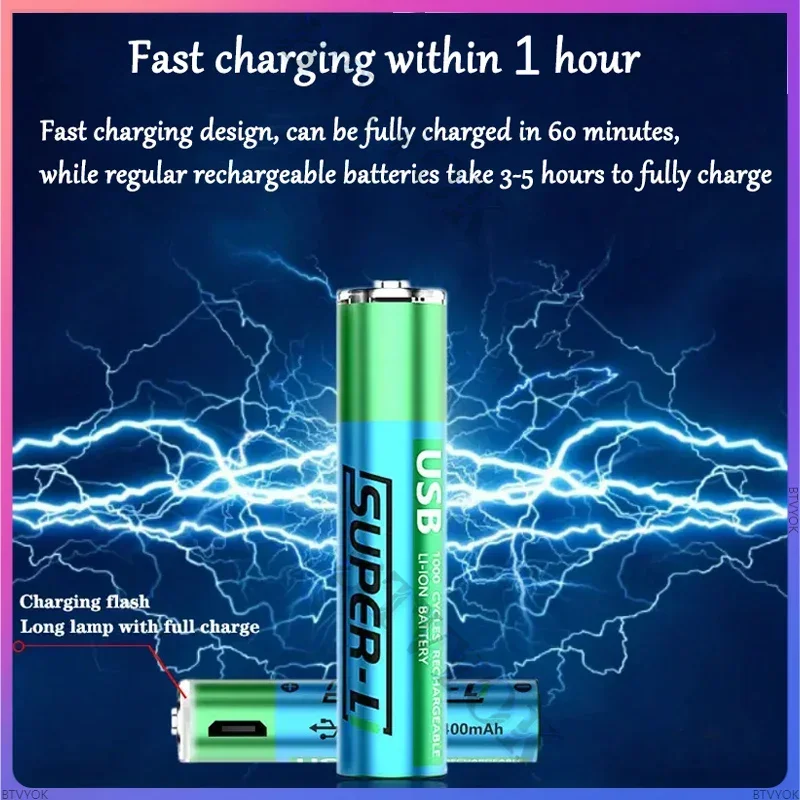 

1.5V AAA battery 750mAh USB fast charging lithium-ion battery suitable for remote control mice, small fans, electric toys, etc