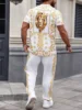 Summer Men's Short Sleeve And Trousers Lion Print Luxury Retro Casual Style Men's Suit Trend Pants And Short Sleeve 2 Piece Set 1