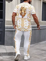 Summer Men's Short Sleeve And Trousers Lion Print Luxury Retro Casual Style Men's Suit Trend Pants And Short Sleeve 2 Piece Set 1