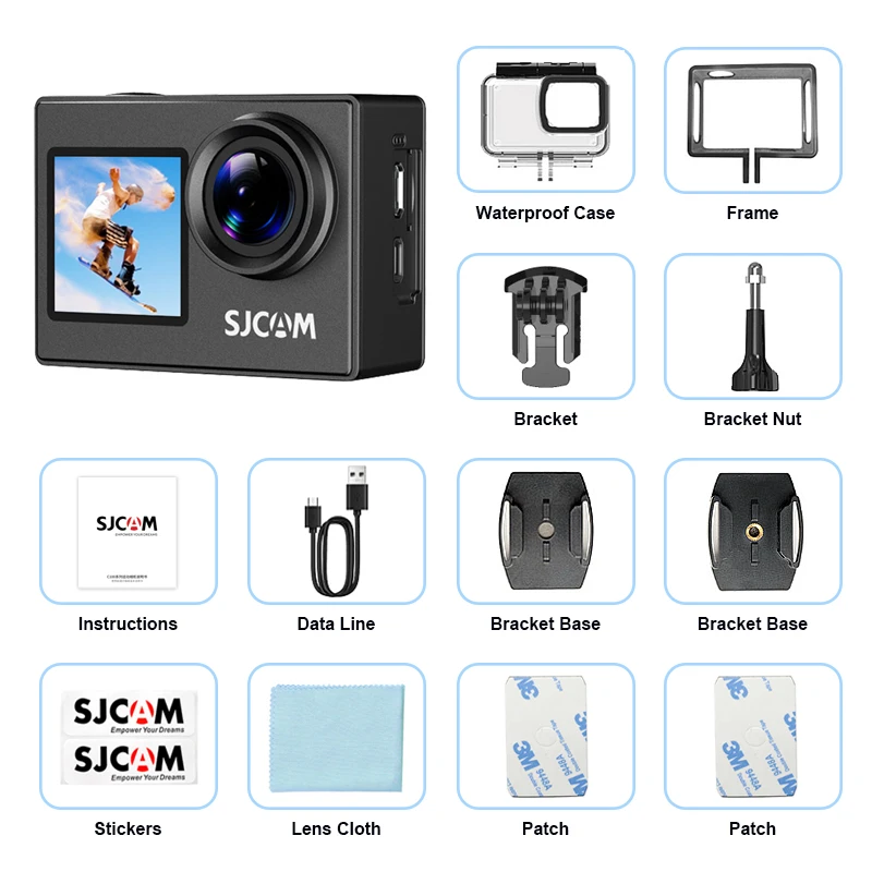 SJCAM SJ4000 듀얼 스크린 듀얼 디스플레이 헬멧 카메라 4K30FPS WIFI 울트라 HD 4K 액션 카메라 방수 170도 ° 광각 썸캠