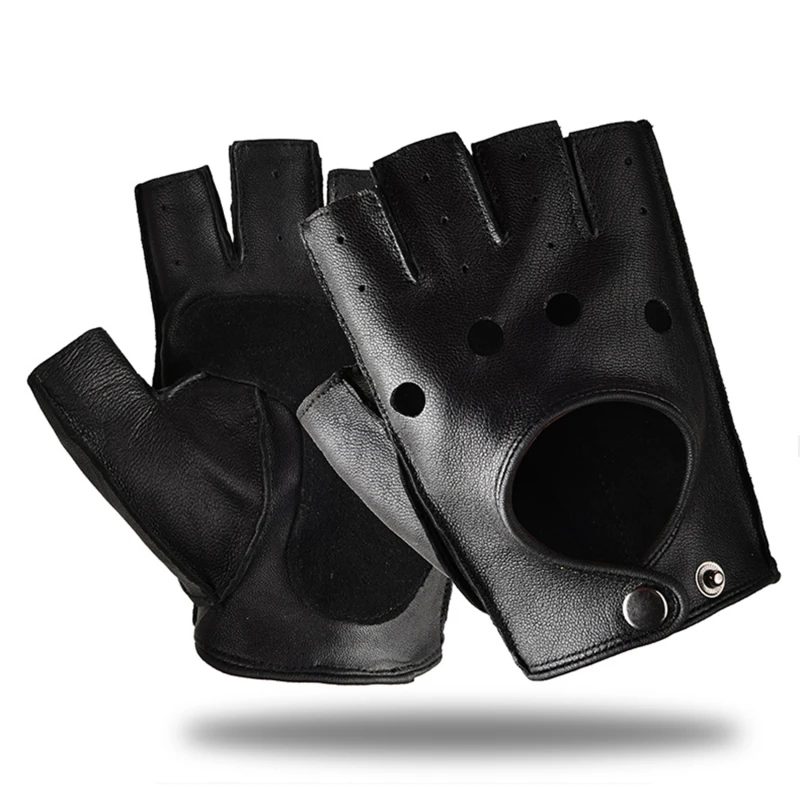 Leather Gloves Men's Half Finger Fitness Sports Driving Anti-skid Strong Wear-resistant Driving Retro Motorcycle Sheepskin Glove 6
