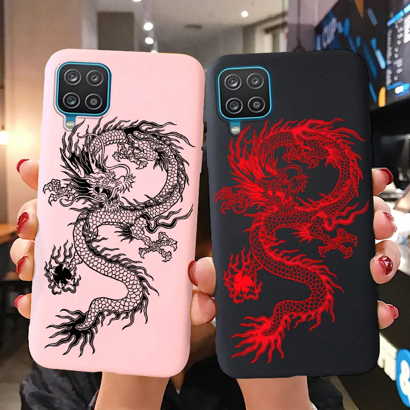 Candy Matte Soft TPU Case For Samsung Galaxy A12 Shockproof Silicone Back Cover For SamsungA12 A 12 SM-A125F Cases Red Cat Funda