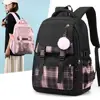15-inch Laptop Backpack Plaid Print Student Backpack with Plush Ball Pendant Capacity Multi Compartment for Pupils for Outdoor 6