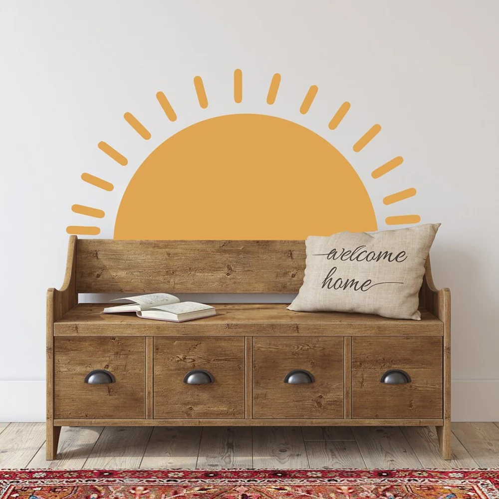 Grande Rising Sun Wall Sticker Half Sun Wall Decal Disegnato A Mano Peel And Stick Boho Decoration For Baby Nursery