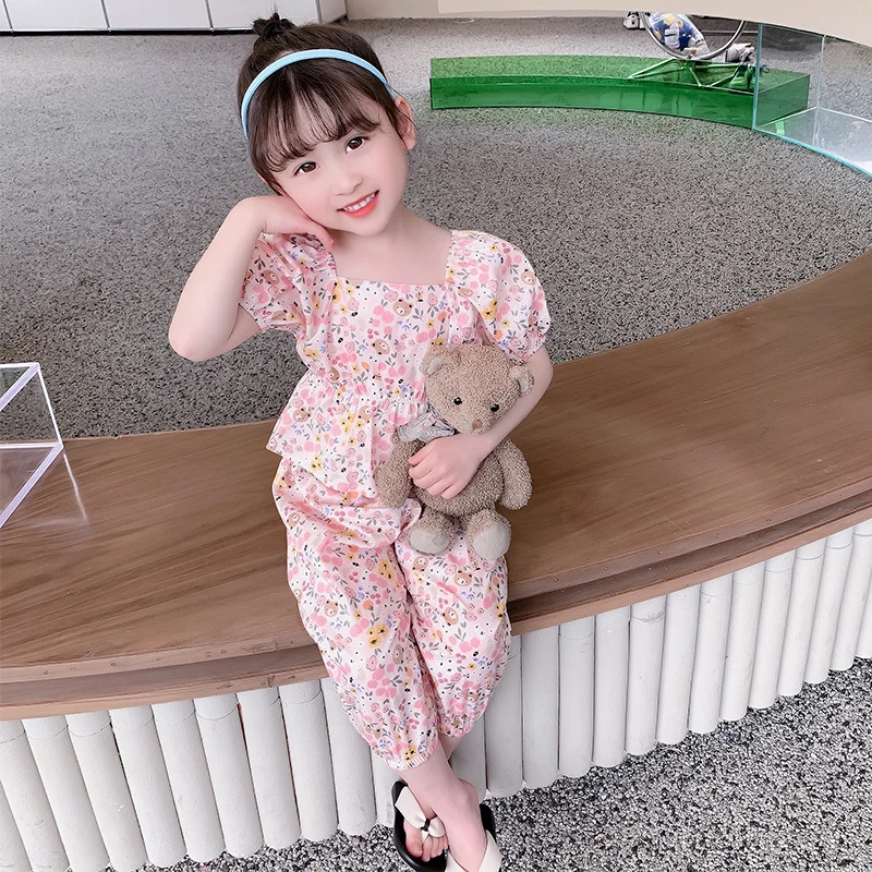 Baby Girls Clothing Sets 2023 Summer Children Short Sleeve Square