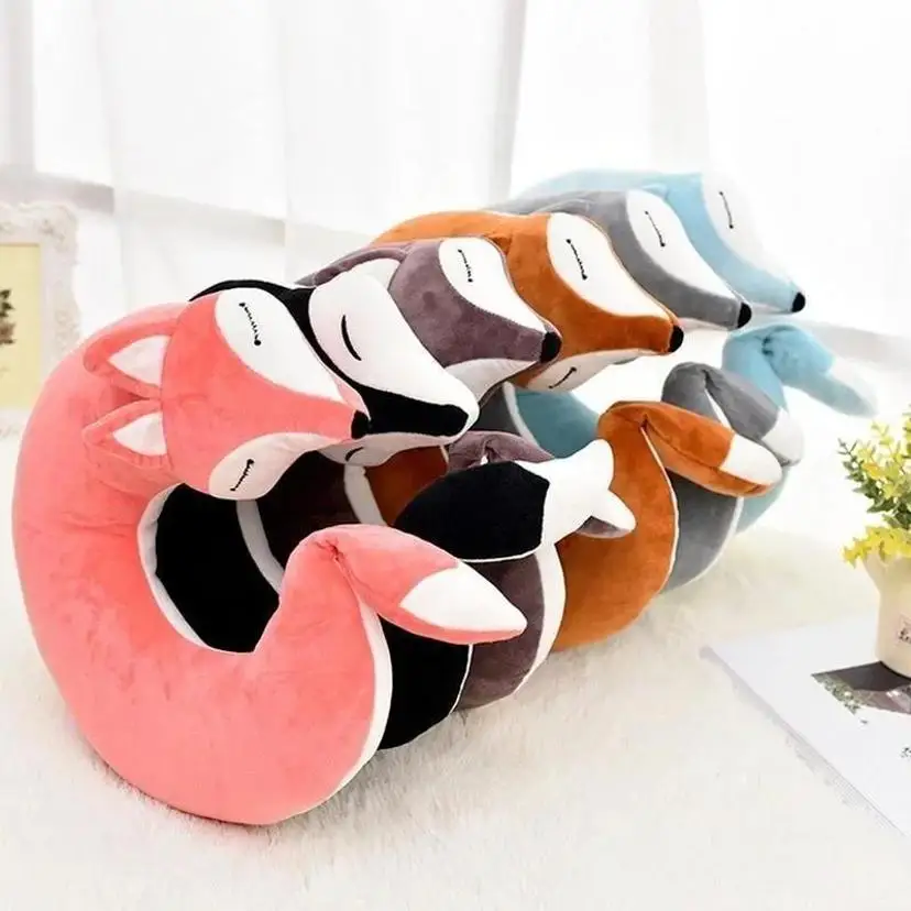 Creative Travel Pillow U Shape Neck Pillow Cute Fox Pillow Hug Sleeping Pillows Ornamental Pillow Office Sleep Pillow 30*30*8CM