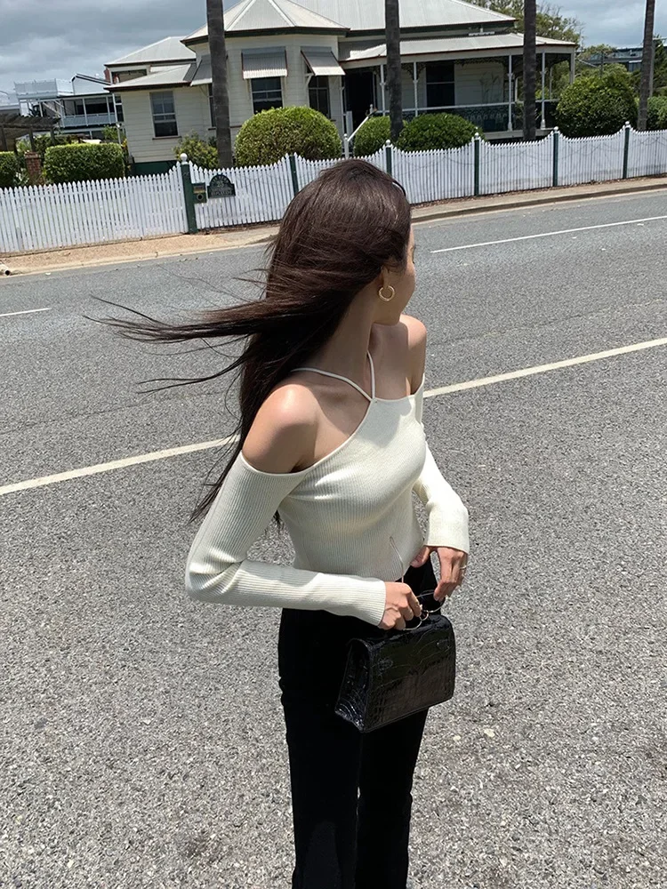 Women Off Shoulder Knitted Crop Sweater