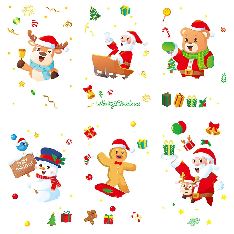 

Рождественская статическая наклейка, снежинка, Санта-Клаус, Счастливого Рождества, наклейка на окно, рождественские товары, новогодний декор