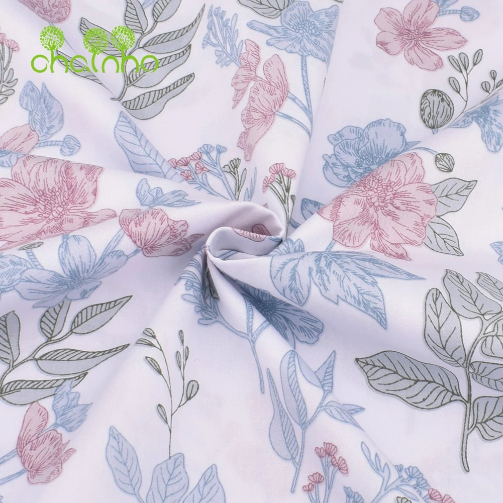 Chainho,Printed Twill Weave Cotton Fabric,DIY Sewing Quilting Material,Patchwork Cloth,Floral Series,2 Specification,15C209