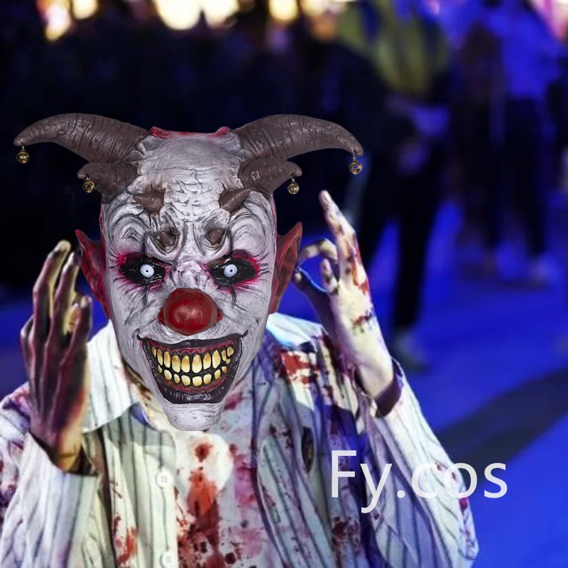 Evil Clown Mask Horror Villian Circus Carnival Halloween Party Funny Jester Costume Puntelli
