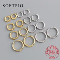SOFTPIG Real 925 Sterling Silver 18K Gold 10/12/14/18MM Round Hoop Earrings for Women Fine Jewelry Minimalist Accessories