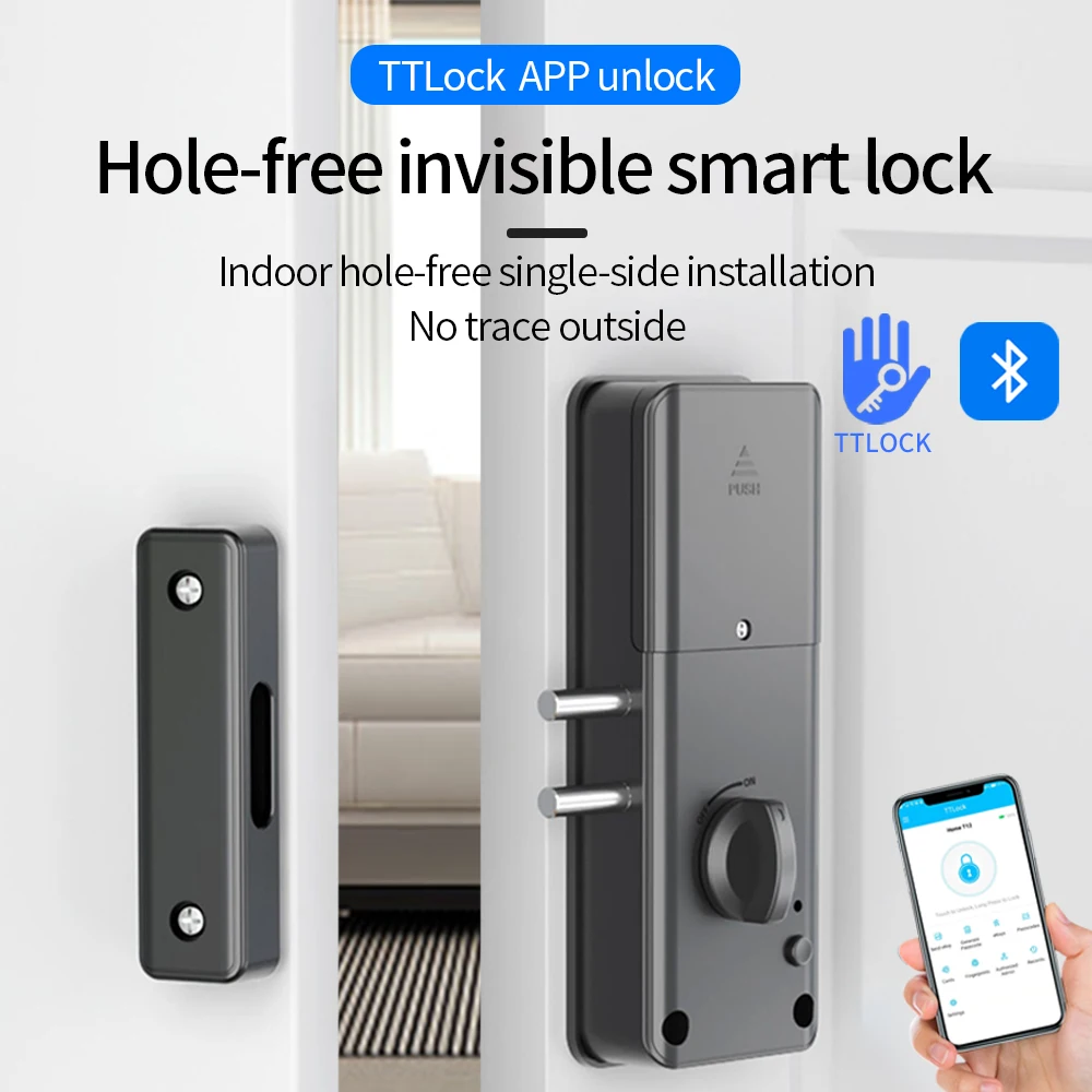 Ttlock-スマートに目に見えないロック、キーレスカードロック、パンチフリー、青い歯のリモコンをサポート、ドリルホールなし、木製のドアの彫り込み -  AliExpress 30 スマートロック TFX1 Bluetooth対応 指紋 タッチスクリーン 電子ドアロック TTLock アプリのロック解除 キーレス