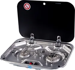 Plaques de cuisson pliantes pour camping car, 2 brûleurs, plaque de cuisson avec couvercle en verre, 480x370x50mm, 2x1.35KW, accessoires pour camping car, bateau, caravane, camping car, GR 587 