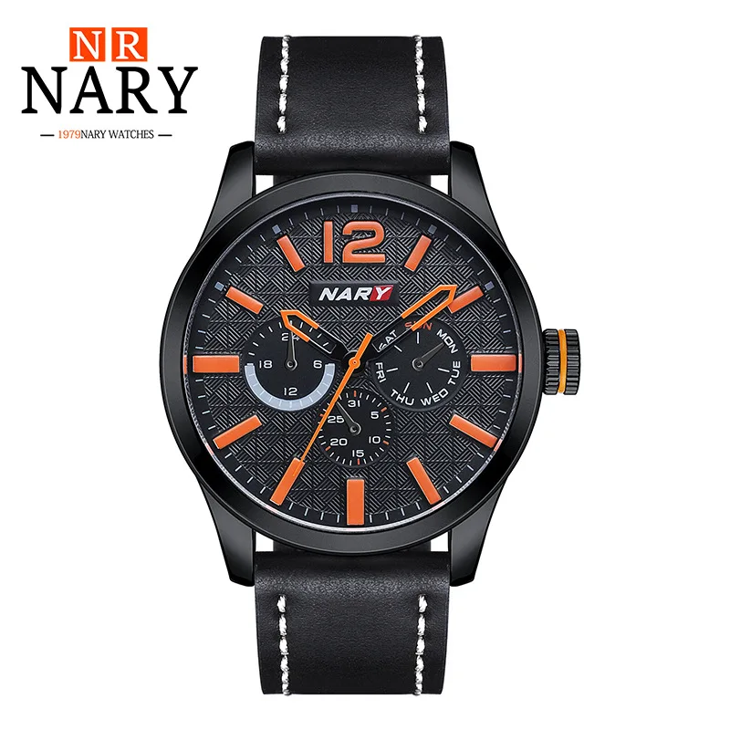 NARY Watch for Men High Quality Waterproof Sports Fashion Casual Quartz Mens Watches Leather Business Wristwatch 8020 8020 epson i3200 dual nozzle uv flatbed printer led curing lamp full set for factory painting tx800 xp600