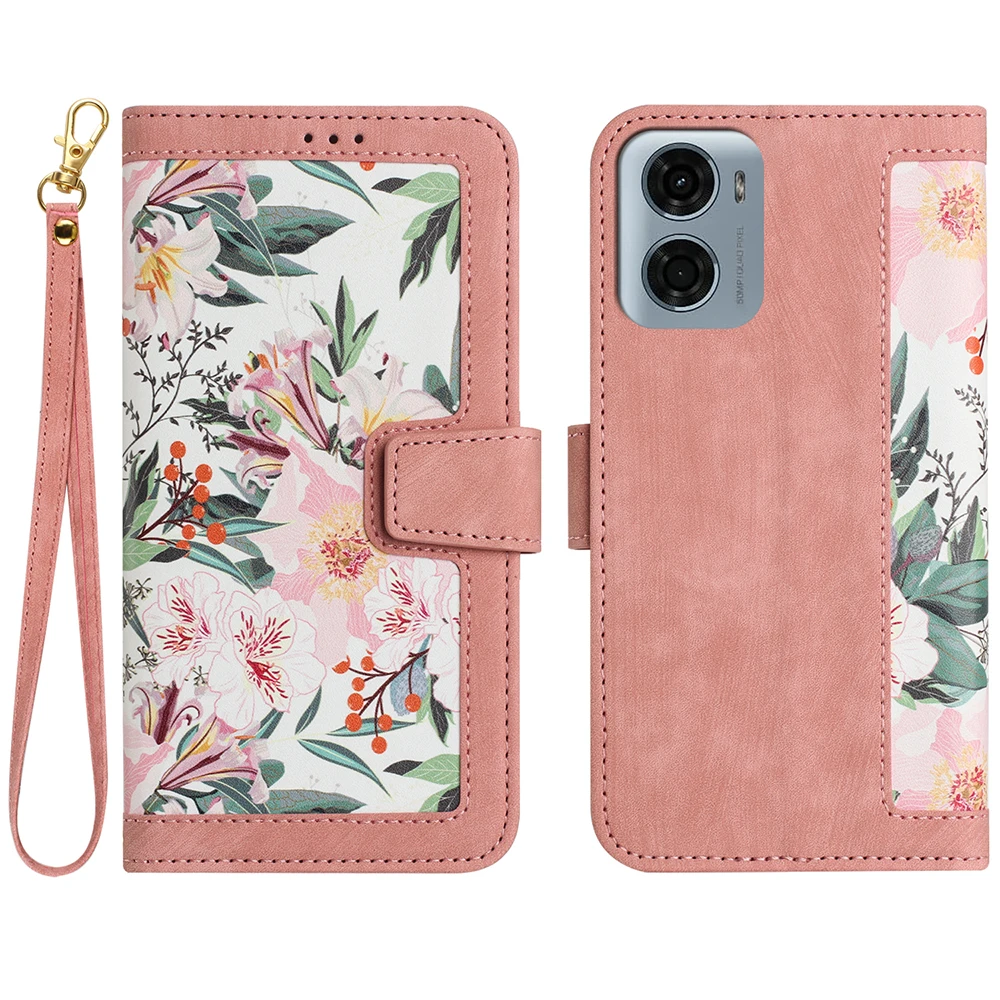 Elegant Leather Flip Wallet Case with Floral Design and Card Slot