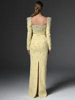 HIGH QUALITY Newest Fashion 2026 Designer Vestido Women's Square Collar Beading Diamonds Long Sleeve Maxi Dress - Image 2