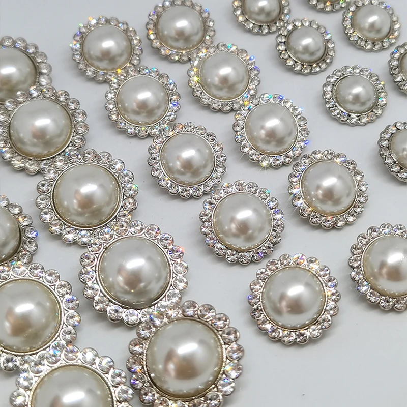 100 Pcs Half Round Pearl Buttons Sewing Decorate Rhinestones Clothing  Shirts