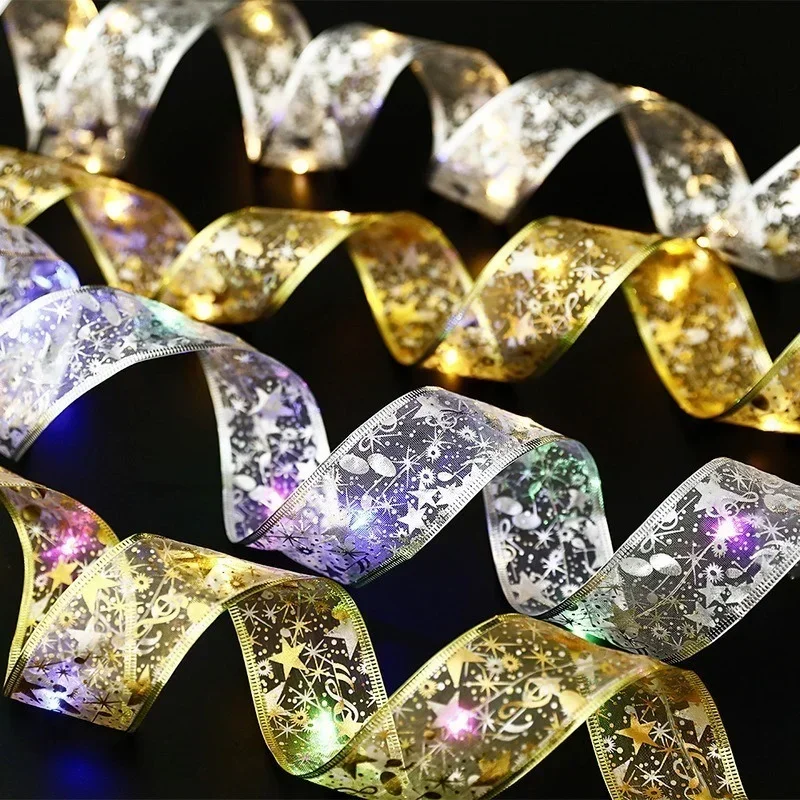 Ribbon Fairy Light Christmas Decoration Christmas Tree Ornaments For Home Bows String Lights Navidad Natal New Year