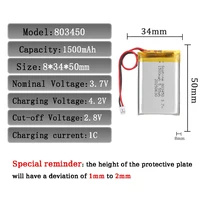 3.7V 803450 1500mAh Lithium Battery Polymer LiPo Rechargeable Battery with PH 2.0mm for MP3 DVD PAD Camera GPS Laptop Bluetooth - Image 2