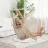 Hammock Chair Hanging Swing Chair Soft Cotton Rope Indoor Outdoor High Load-Bearing Metal Bar Comfortable Relaxing Easy Setup 4