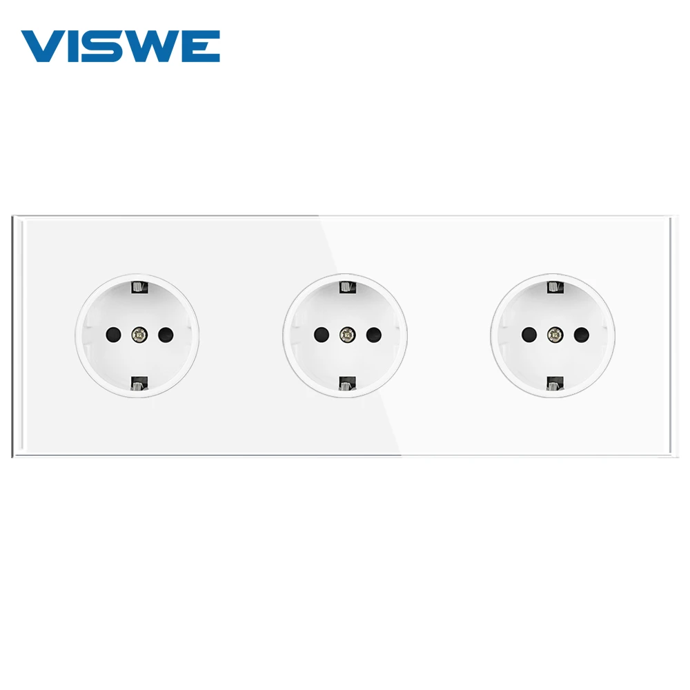 Viswe Power Soquetes 16a 250v Branco Preto Espelho Cheio de Cristal Vidro Temperado Plugeu Parede Tomadas Elétricas Casa