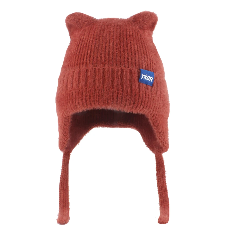 Winter Warme Weiche Stretch Slouchy Beanie Hüte Für Frauen Mode Nette Katze Ohren Earflap Hut Im Freien Ohr Schutz Fuzzy Ski Cap – Detail 13