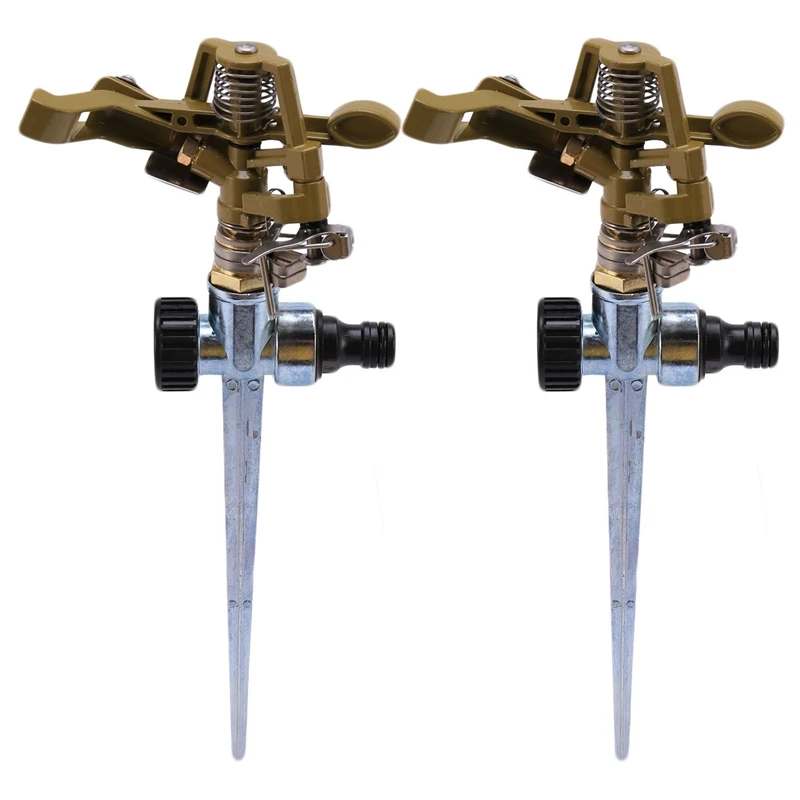 

2X 360 Degree Rotary Irrigation Sprayer Sprinkler For Lawn Garden Yard Golf Grass Metal Impulse Spike Hose Sprinkler