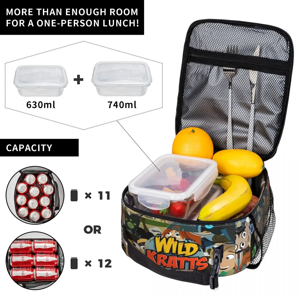 Wild Kratts Anime Accessories Insulated Lunch Bag For Picnic Food Container Portable Thermal Cooler Lunch Boxes