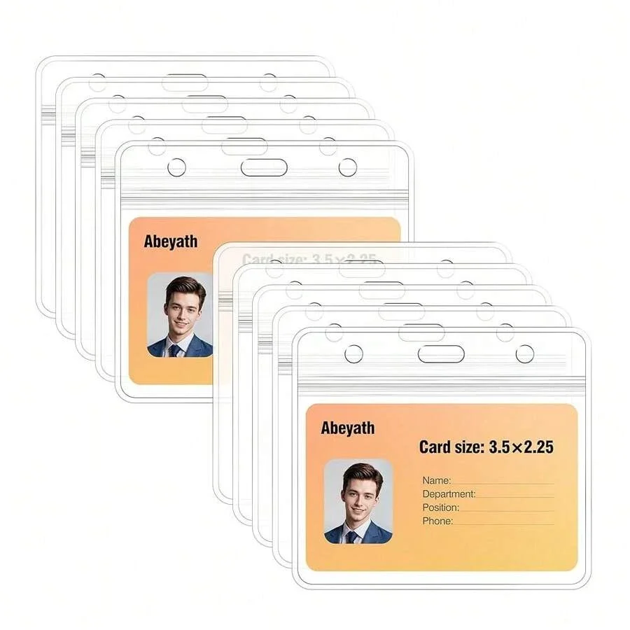 10er-Pack extra dicker Ausweishalter für Ausweis, robust, wasserdicht, durchsichtiger Kunststoff, PVC, horizontale Hülle, wiederverschließbar – Detail 3