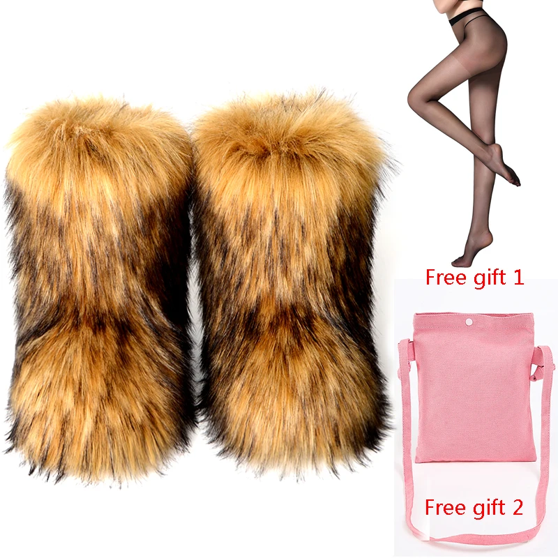 

New Winter Cute Snow Boots for Women Fashion Mid-Calf Long Plush Faux Fur Snowboots Flat Woolen Warm Shoes Mid Tube Rubber Sole