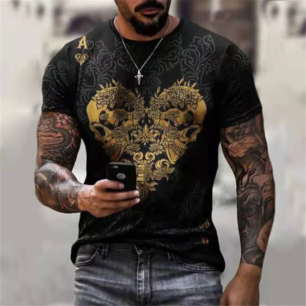 

Horrible Skull Spades Poker T-Shirt Casual Men Summer 3D-Print Extra-Large T-Shirt 2022 Comfort Breathable T-Shirt Tops 110-6XL