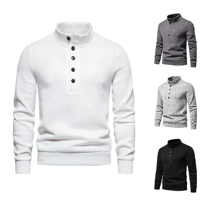 Autumn And Winter New American Vintage Men's Sweater Button High Collar Men's Knitwear Coat Bottom