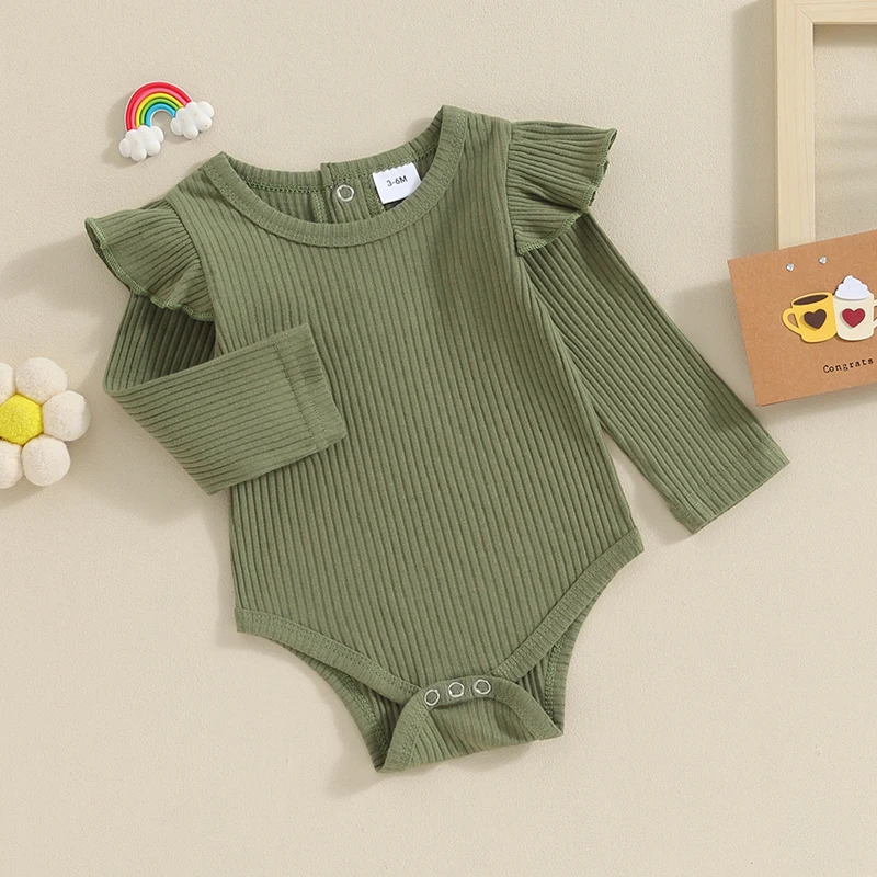 Newborn Infant Baby Girls Knit Ribbed Solid Romper Long Sleeve Button Warm Autumn Spring Toddler Clothes Jumpsuits 0-24M baby rompers,baby jumpsuit,cotton jumpsuit,baby clothing,cotton onesies