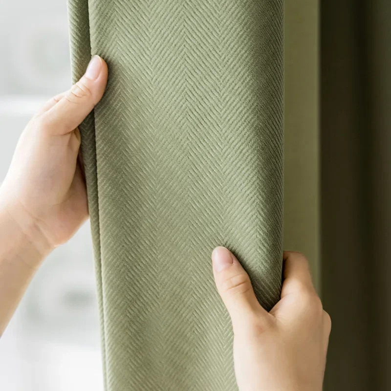 

Matcha Green Curtains for Living Room Nordic Herringbone Japanese Style Bedroom Balcony Blackout Curtains Kitchen