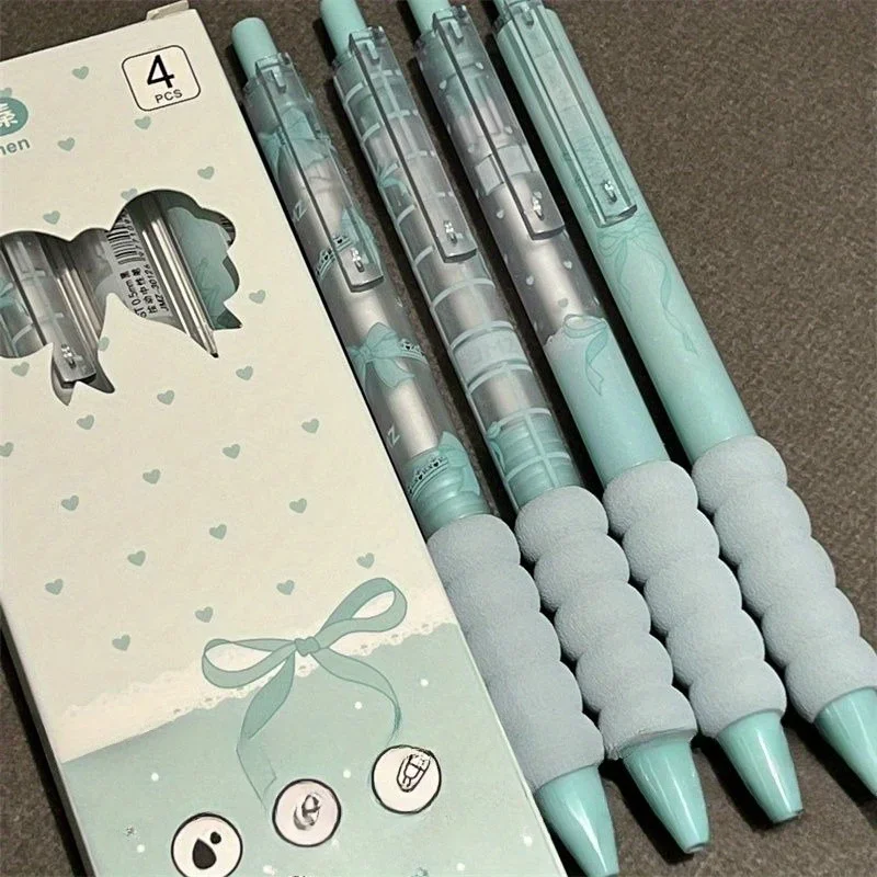 Set of 4 Kawaii Bowknot Retractable Gel Pens - Black Ink, 0.5mm, Smooth Writing Office & School Stationery Supplies