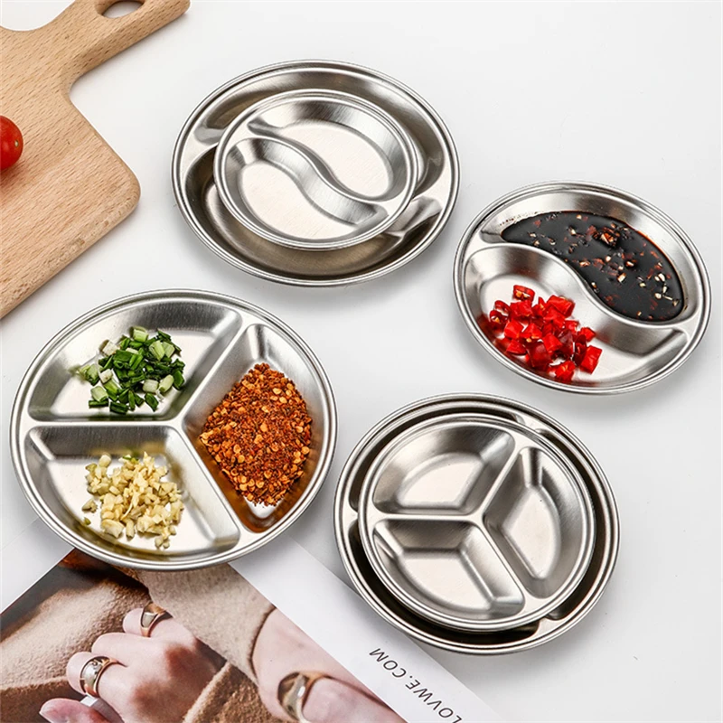 Stainless Steel Korean Sauce Dish Round Seasoning Serving Tray Soy Sauce Spice Condiment Dipping Plate Hotpot Barbecue Tableware 4