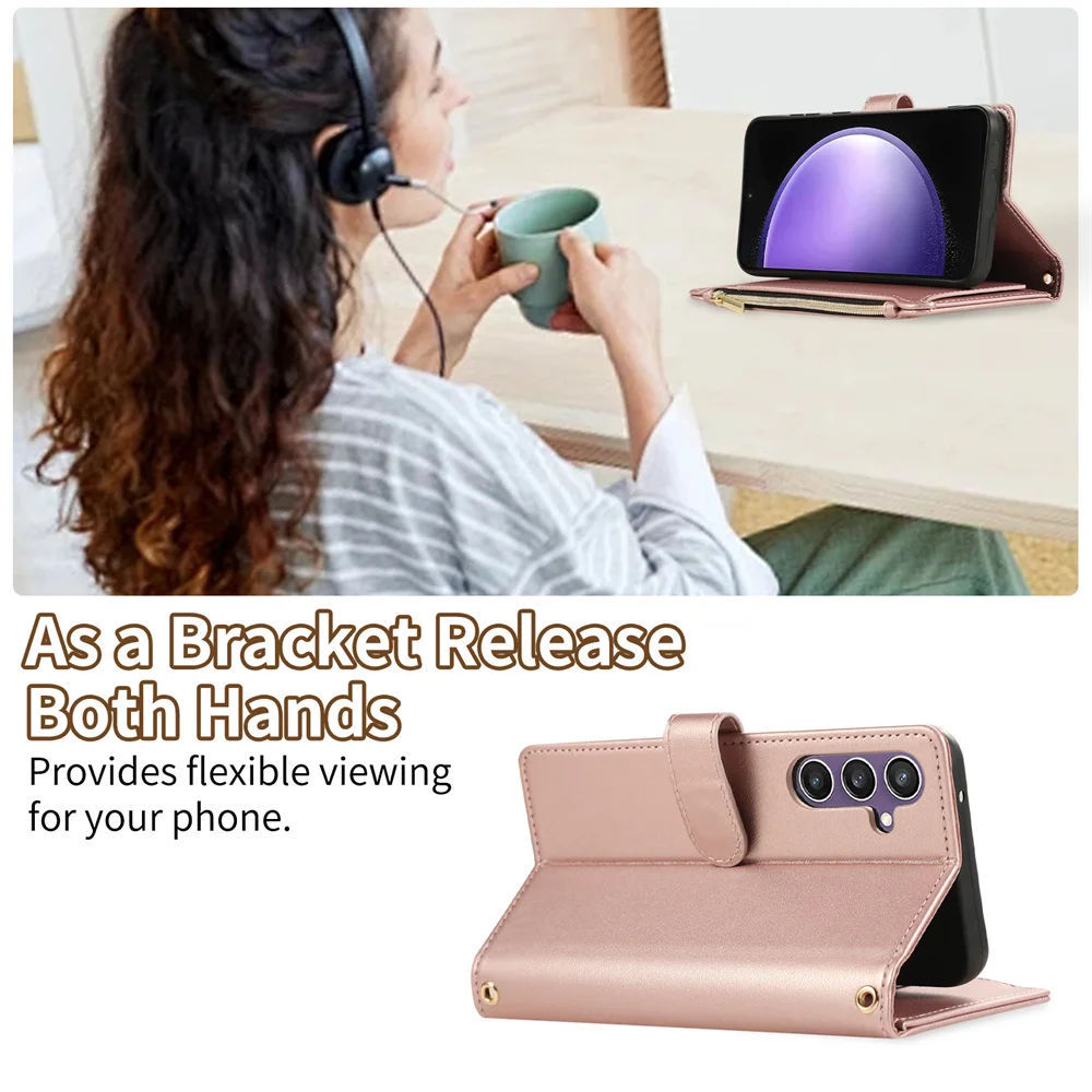 Crossbody Leather Necklace Rope Zipper Wallet Phone Case Cover