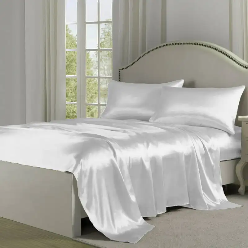 

Charmeuse Silky Sheet Set, White, Full Bed accessories Covers for beds bedding Funda de cama para masaje Headboard cover Seet fo